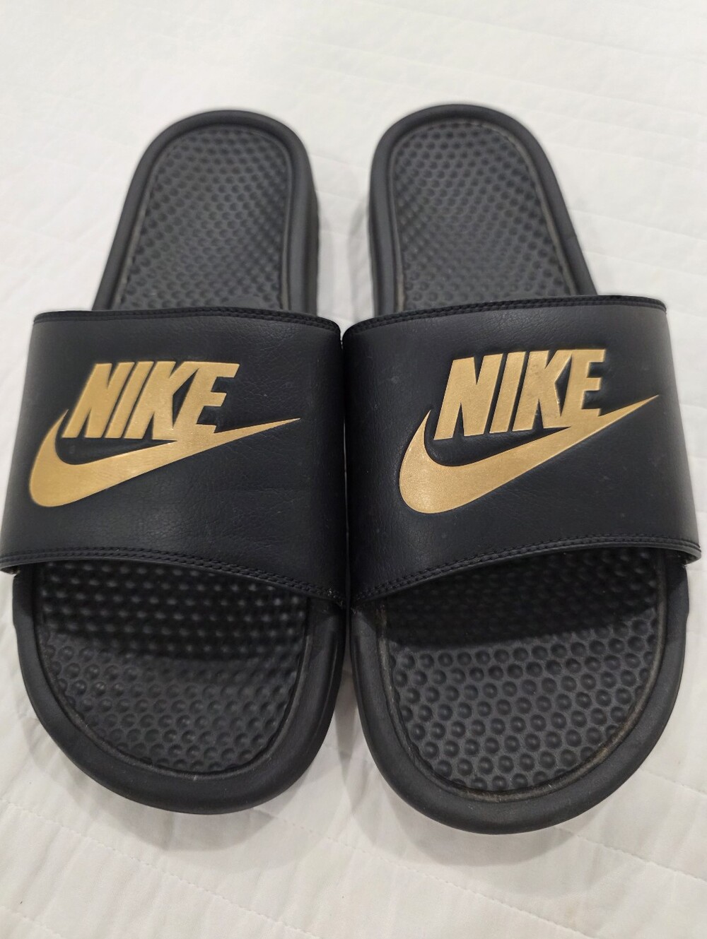 Nike Benassi Black Slides with Gold Logo Mens Size 13